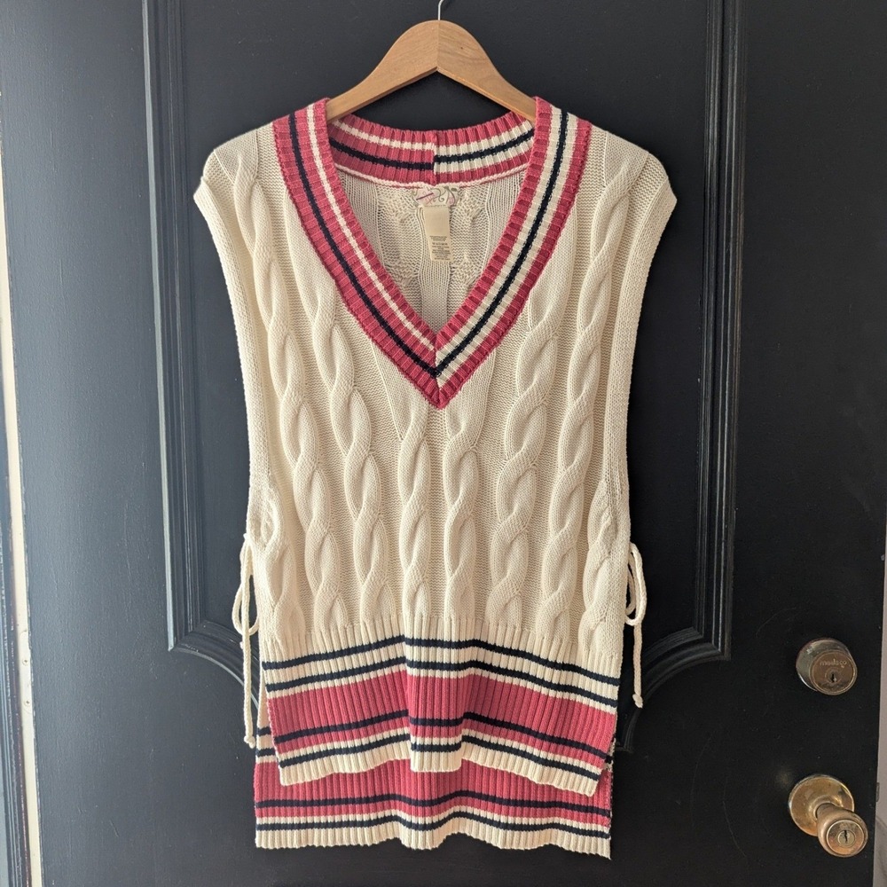 Free People Cream Cable Knit Poncho Sweater Vest Preppy Academia Womens OS NWOT